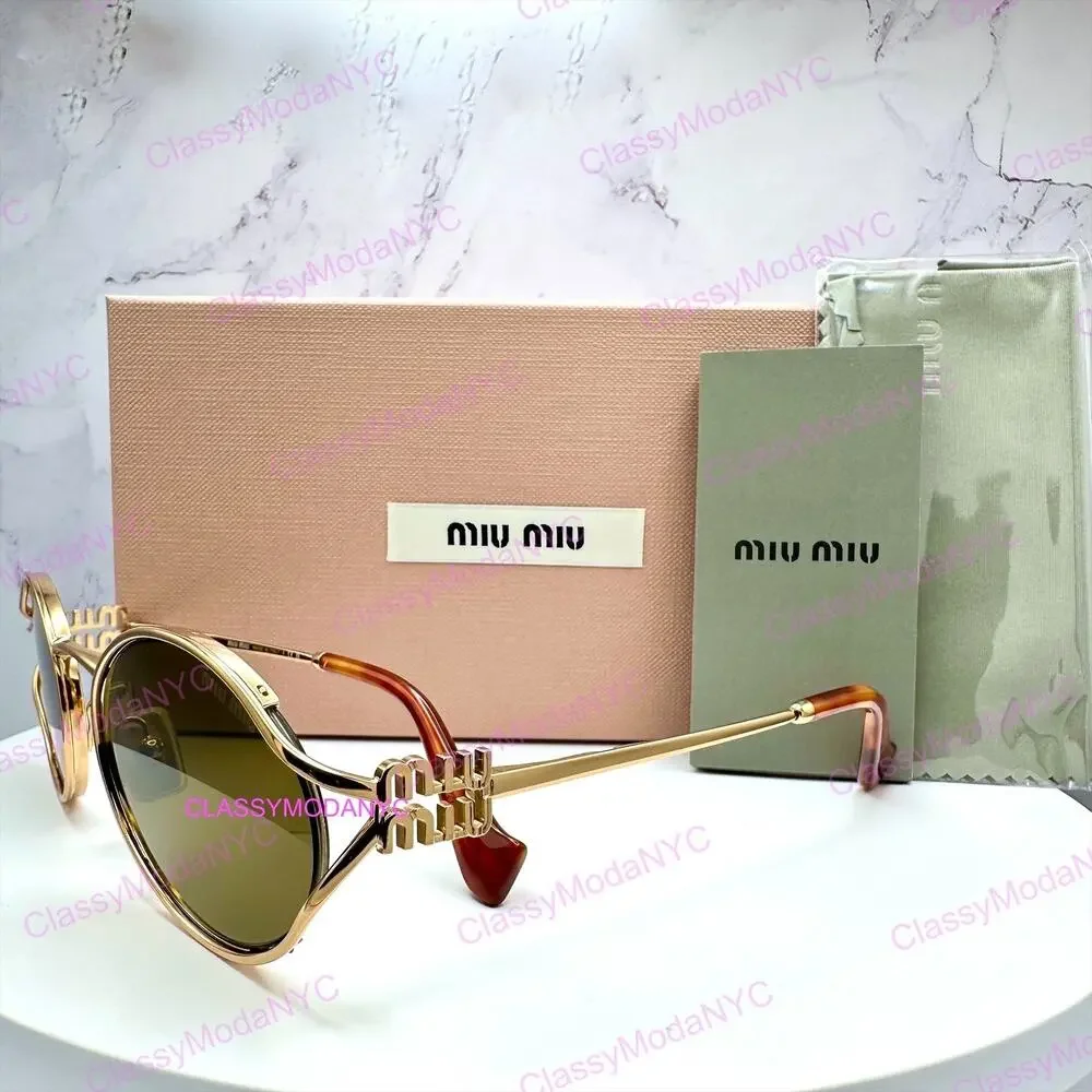New MIU MIU Sunglasses Gold Oval Skinny Metal Frame Italy 100% Authentic